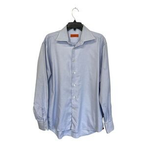 Bruli | Mens Blue White Long Sleeve Button Down Collar Dress Shirt 42